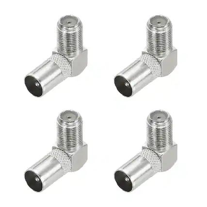 Front. Unique Bargains - 4pcs Right Angle Coaxial Connector, F Female to PAL Male 75 Ohm Adapter for Broadcast/Antenna/Amplifier/CB Radio - Silver.