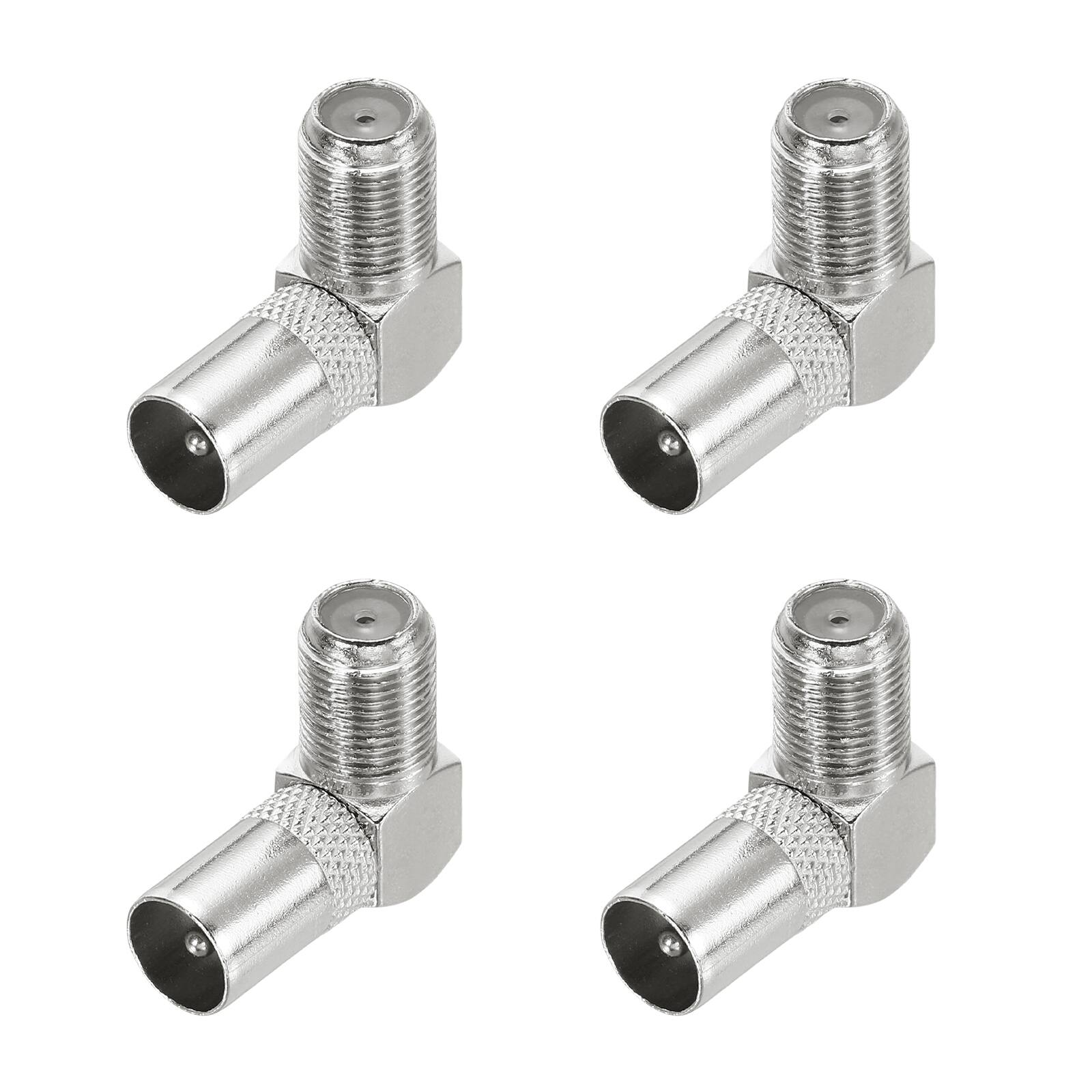 Front. Unique Bargains - 4pcs Right Angle Coaxial Connector, F Female to PAL Male 75 Ohm Adapter for Broadcast/Antenna/Amplifier/CB Radio - Silver.