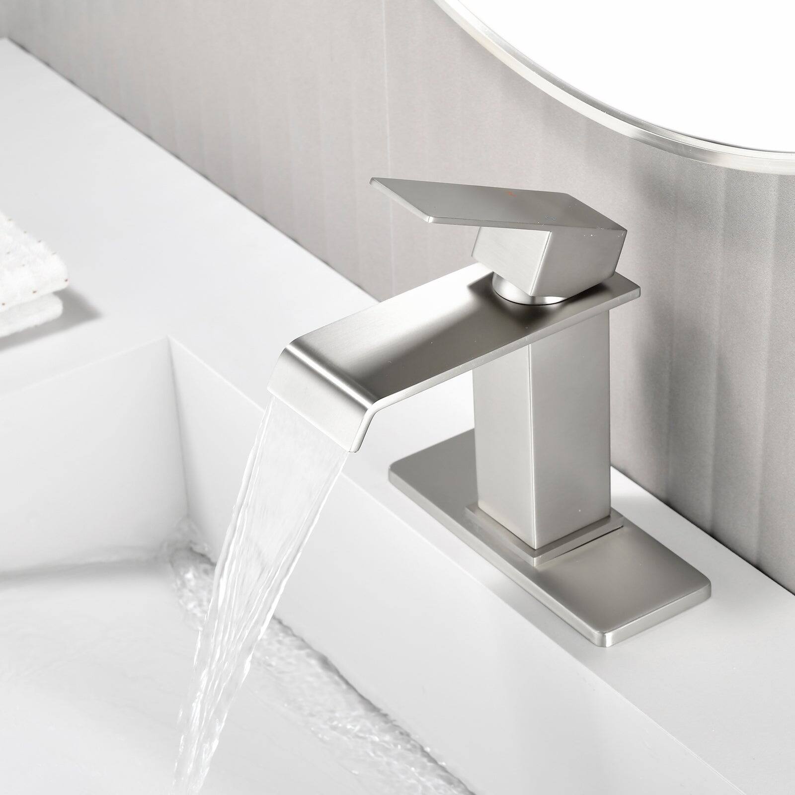 Alt View 2. Boyel Living - Brushed Faucet SUS304 Waterfall Spout cUPC Cartridge 60cm Supply Line Pop Up Drain - Brushed Nickel.