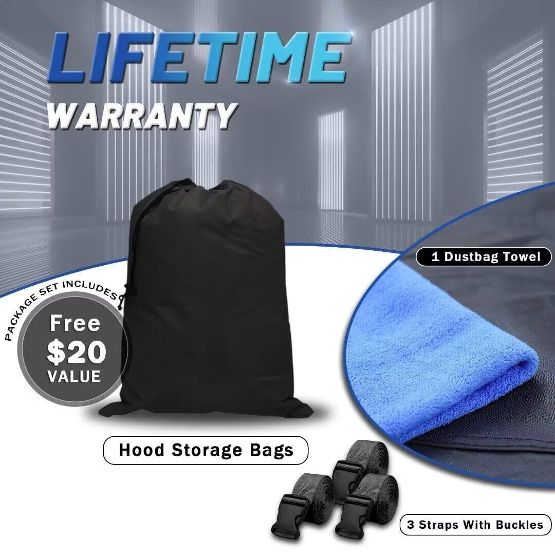 LIFETIME WARRANTY

PACKAGE SET INCLUDES

- 1 Dustbag Towel
- Hood Storage Bags
- 3 Straps With Buckles

Free $20 VALUE