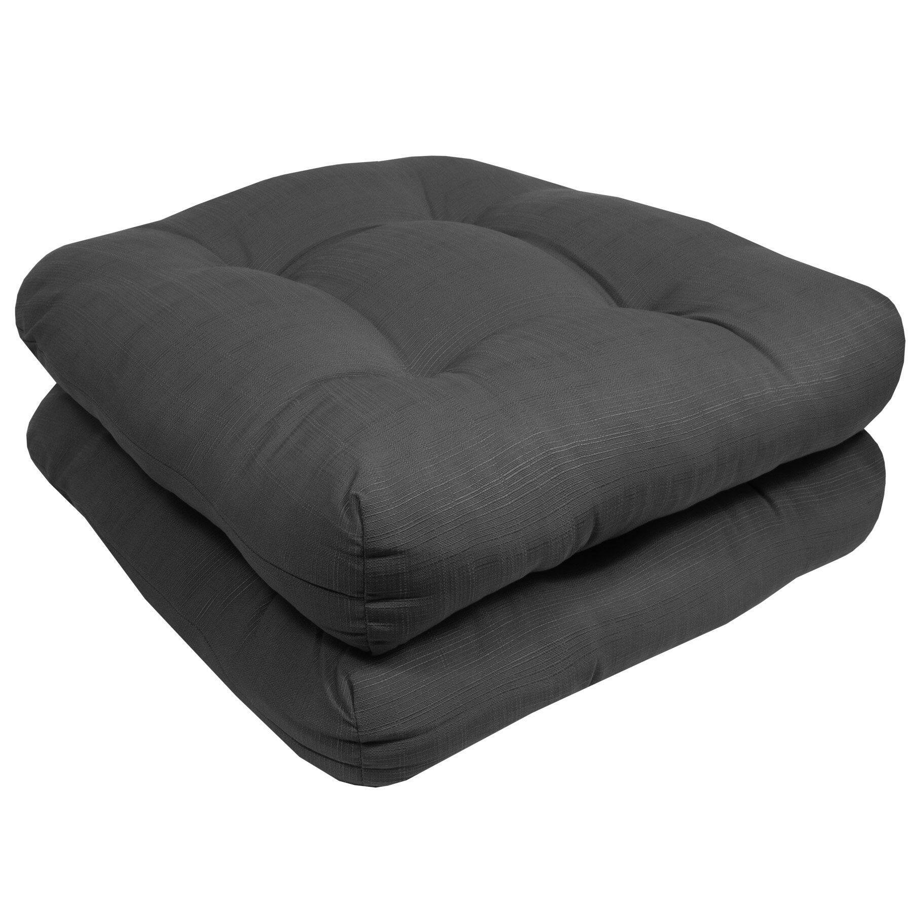 Angle. Sweet Home Collection - Patio Cushions Indoor/Outdoor Chair Pads Tufted 19" x 19", 2-Pack - Charcoal.