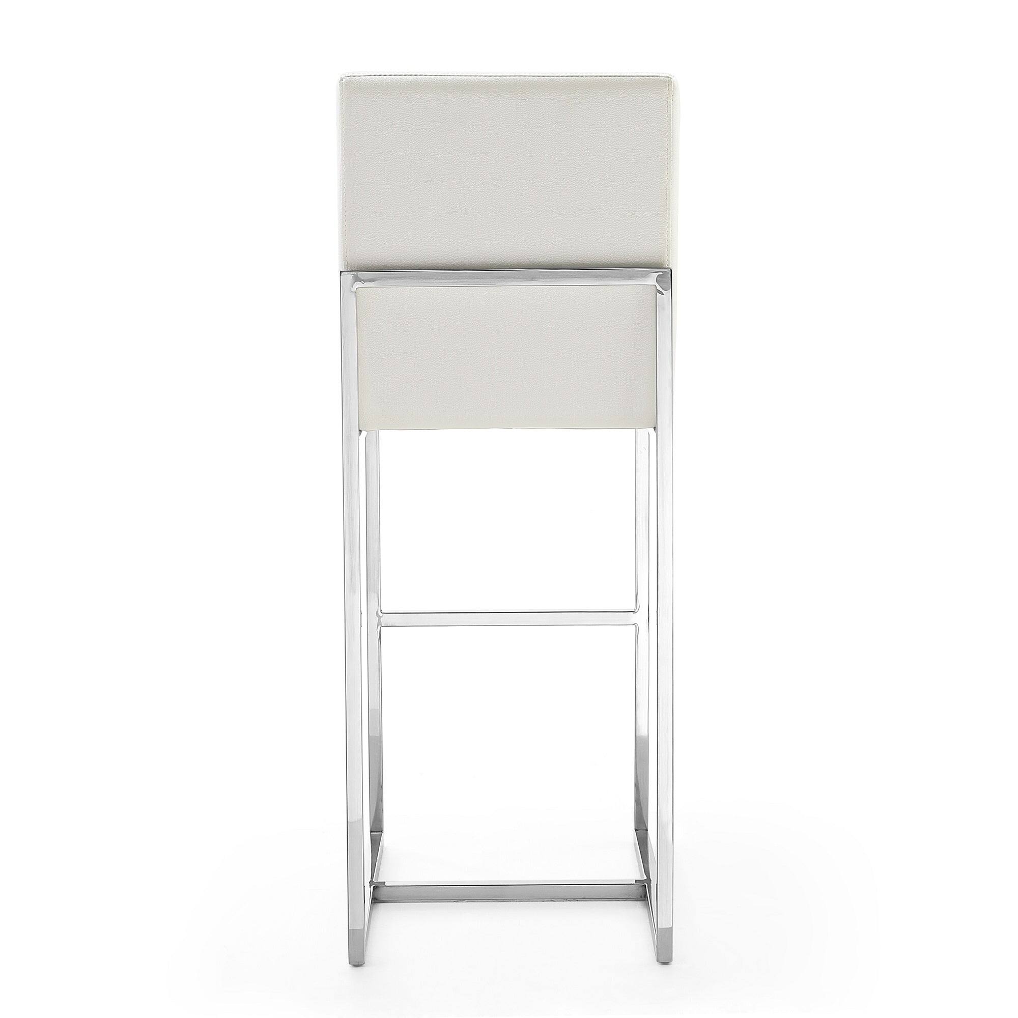 Back. Manhattan Comfort - Element Modern Metal Upholstered Barstool - Set of 2 - Pearl White.