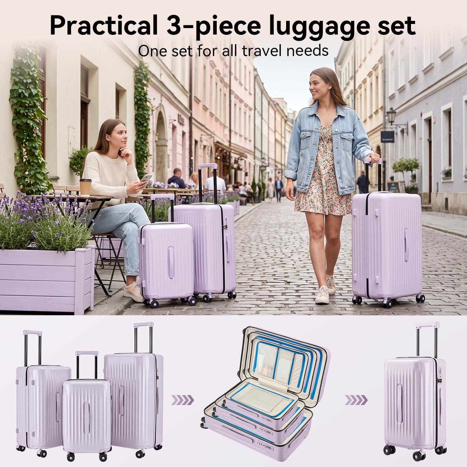 Practical 3-piece luggage set  
One set for all travel needs