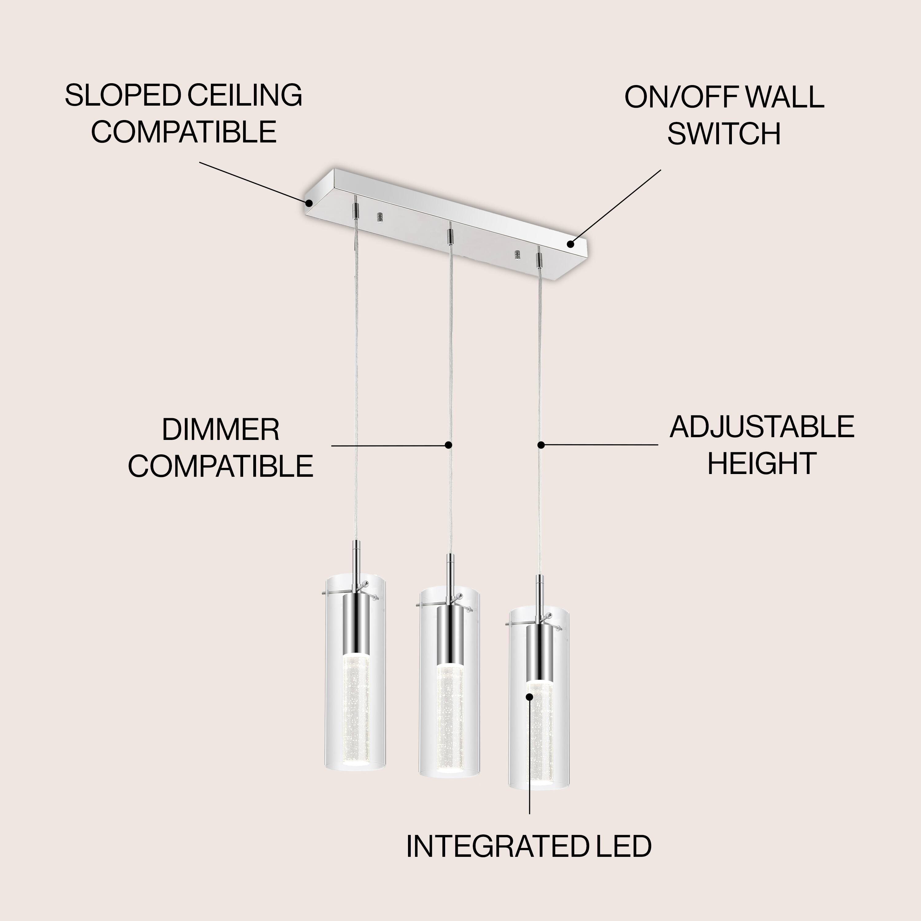 SLOPED CEILING COMPATIBLE  
ON/OFF WALL SWITCH  
DIMMER COMPATIBLE  
ADJUSTABLE HEIGHT  
INTEGRATED LED