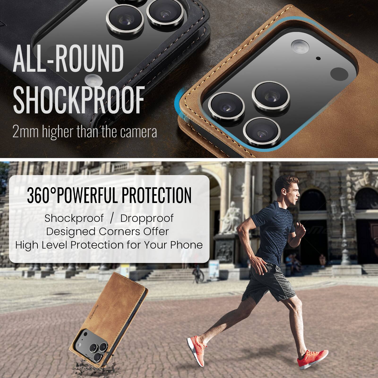 ALL-ROUND SHOCKPROOF  
2mm higher than the camera  

360° POWERFUL PROTECTION  
Shockproof / Dropproof  
Designed Corners Offer High Level Protection for Your Phone