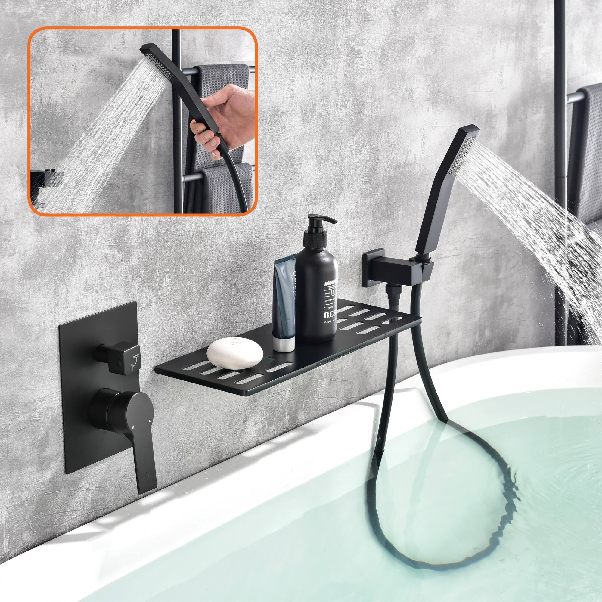 Alt View 4. Boyel Living - Matte Black Wall Mount Bathtub Faucet Brass SUS304 2-Function Valve Handheld 60-Inch PVC Hose cUPC - Black.
