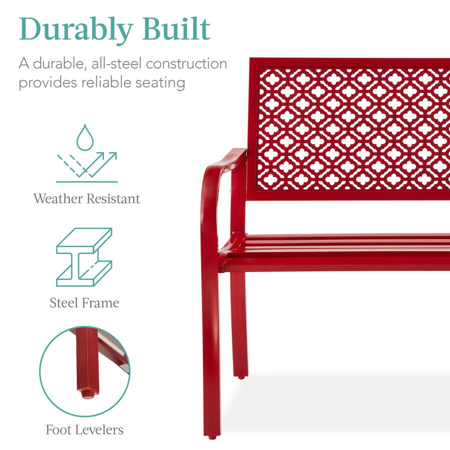 Best Choice Products Indoor Outdoor Steel Garden Bench w/ Geometric ...