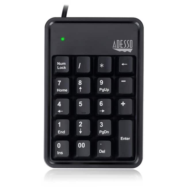 Adesso - 19-Key Mechanical Keypad with 3-Port USB Hub - Cable Connectivity - USB Interface - 19 Key(s) - Rugged - Notebook - Black