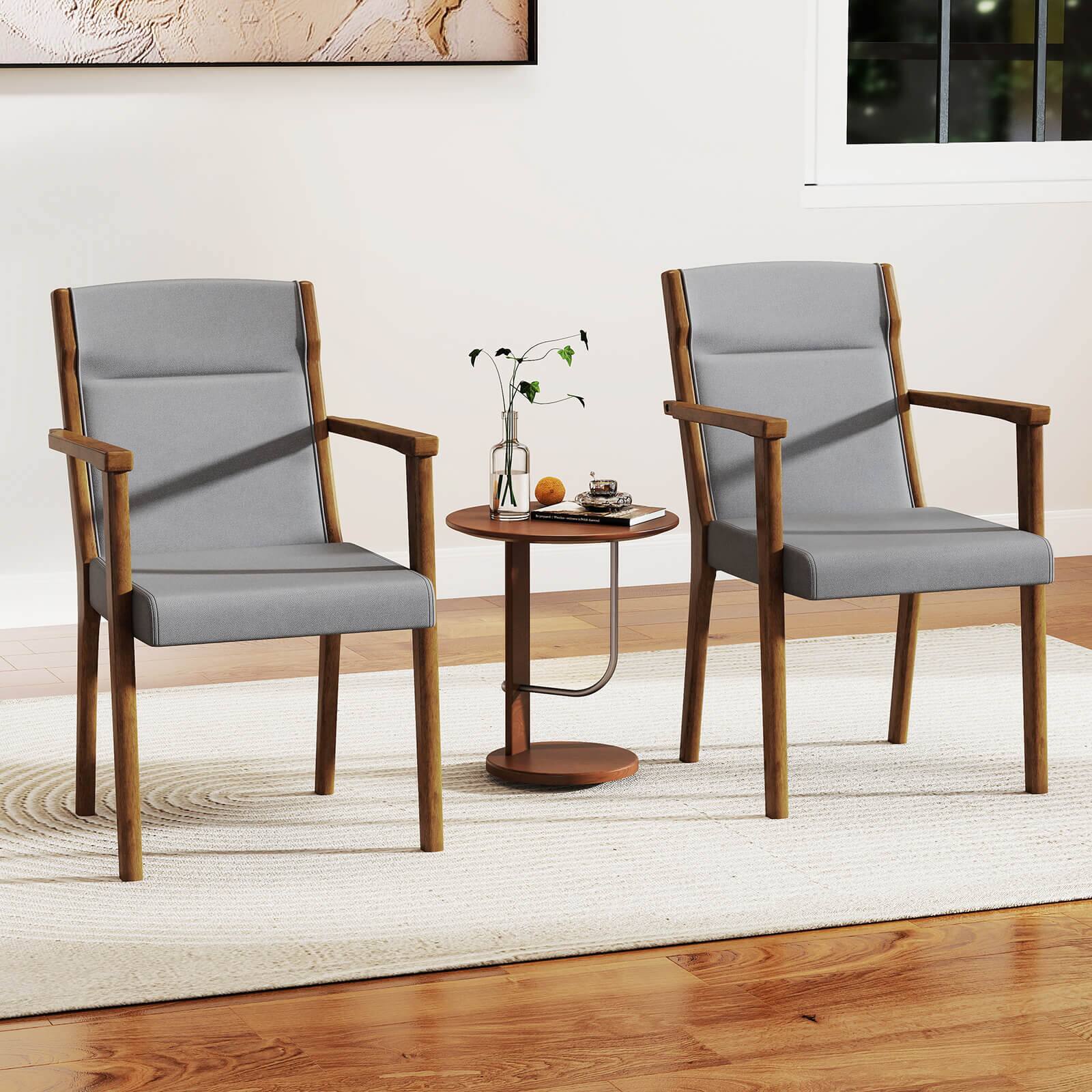 Alt View 3. Costway - Costway 4 PCS Mid-Century Modern Dining Chairs Upholstered Wooden Accent Chairs with Headrest - Gray.