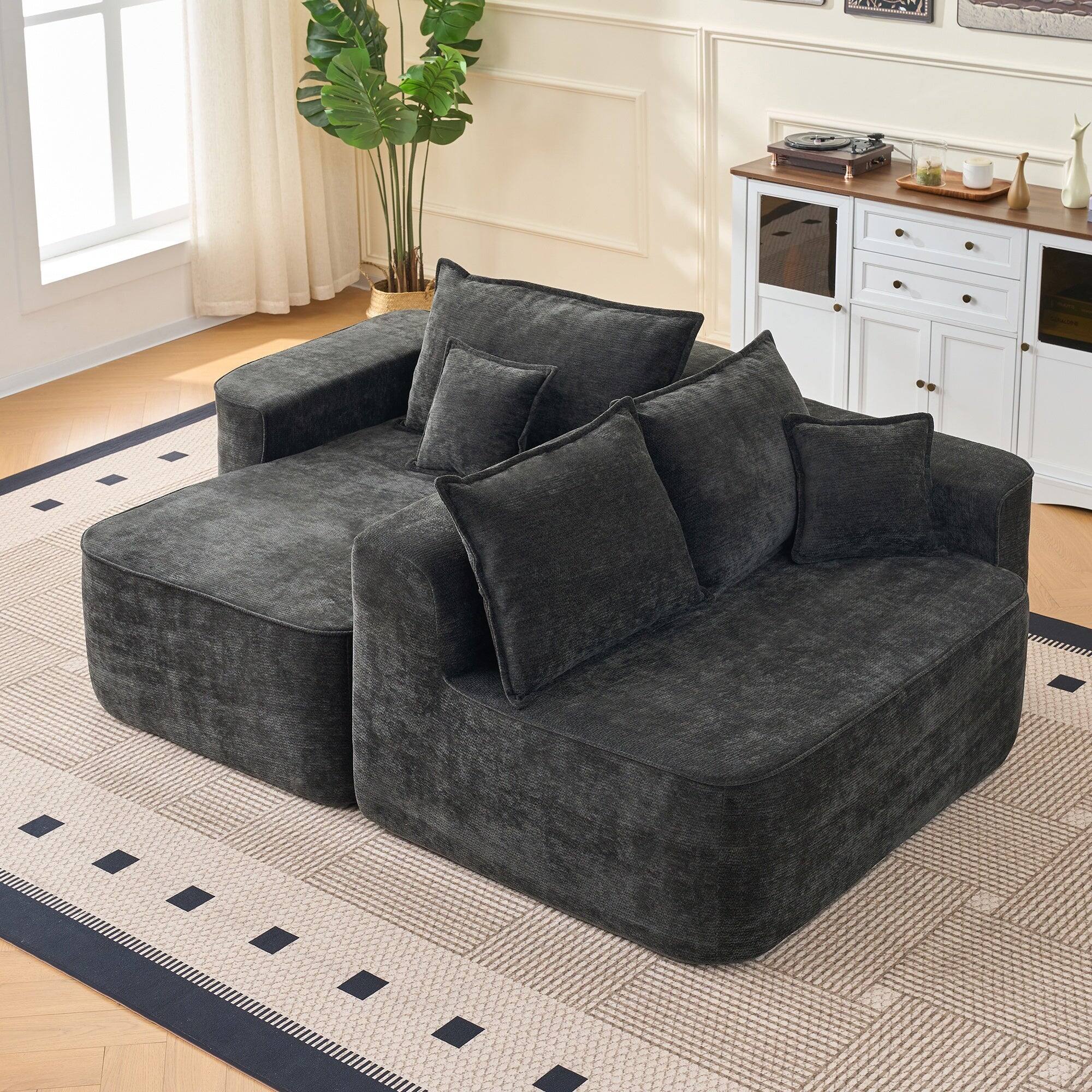 Alt View 2. Boyel Living - Compressed Black Chenille Modular Sofa with Side Storage No Assembly Required 4-Seat - Black.