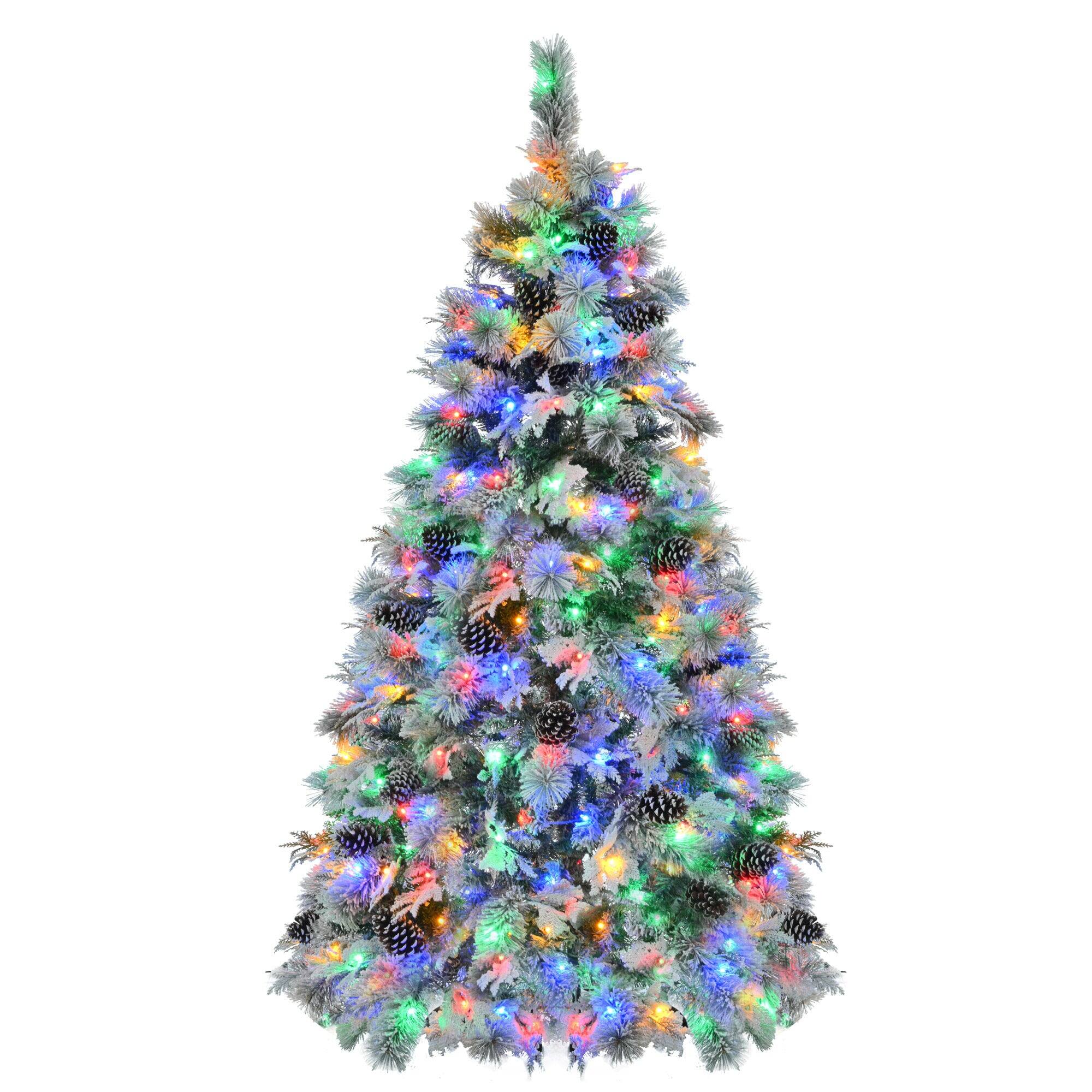 Alt View 6. BreeBe - 6FT Pre-Lit Spruce Snow Flocked Christmas Tree with Pine Cones - White, Green.