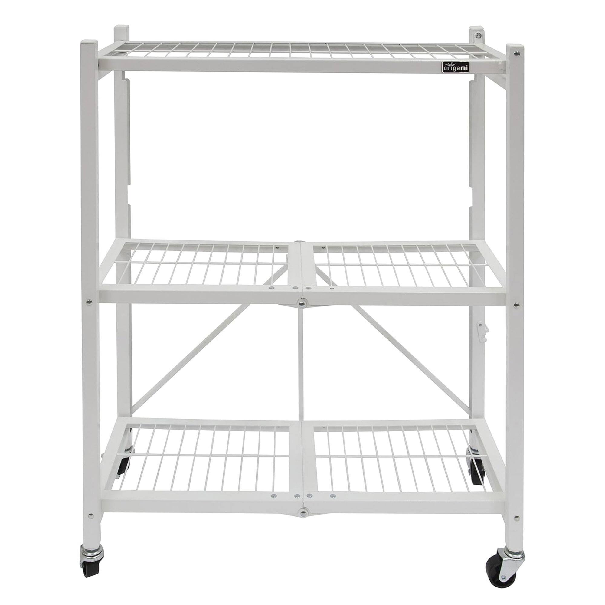Alt View 7. Origami - Origami R3 3 Tier Heavy Duty Foldable Rolling Garage Shelving with Wheels, White - White.