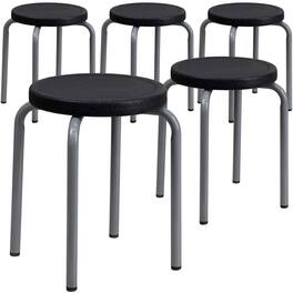 Emma + Oliver - 5 Pack Stackable Stool with Silver Powder Coated Frame - Black