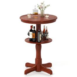Gymax - 2-Tier Round High Top Table w/ Storage Shelf & Pedestal Base for Kitchen - Espresso