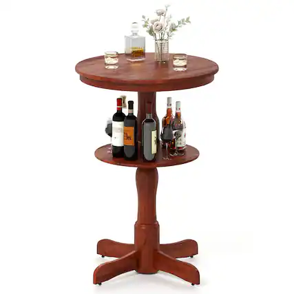 Front. Gymax - Gymax 2-Tier Round High Top Table w/ Storage Shelf & Pedestal Base for Kitchen - Espresso.