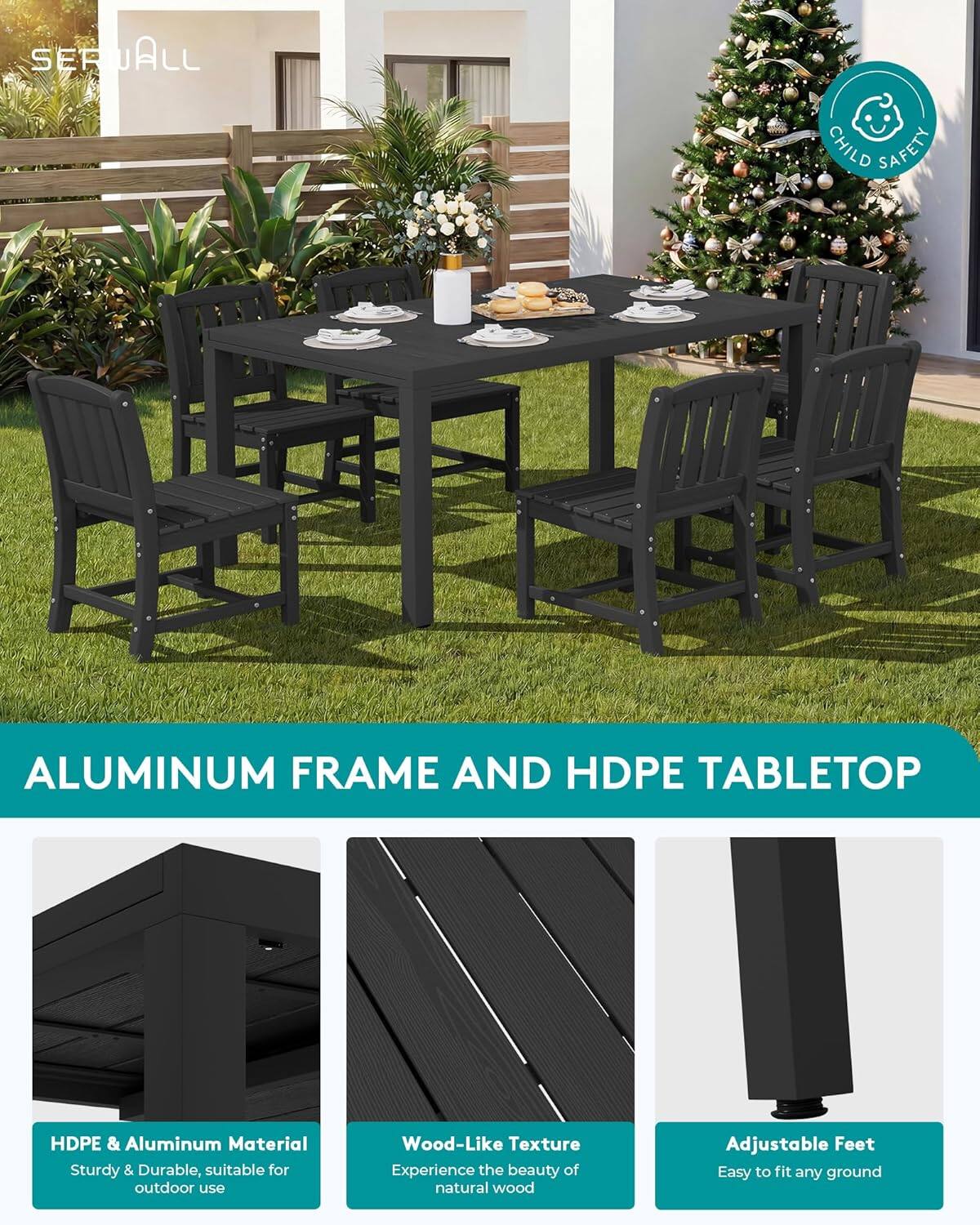 SERWALL Outdoor Dining Chairs Set of 4, All Weather HDPE Patio Armless ...