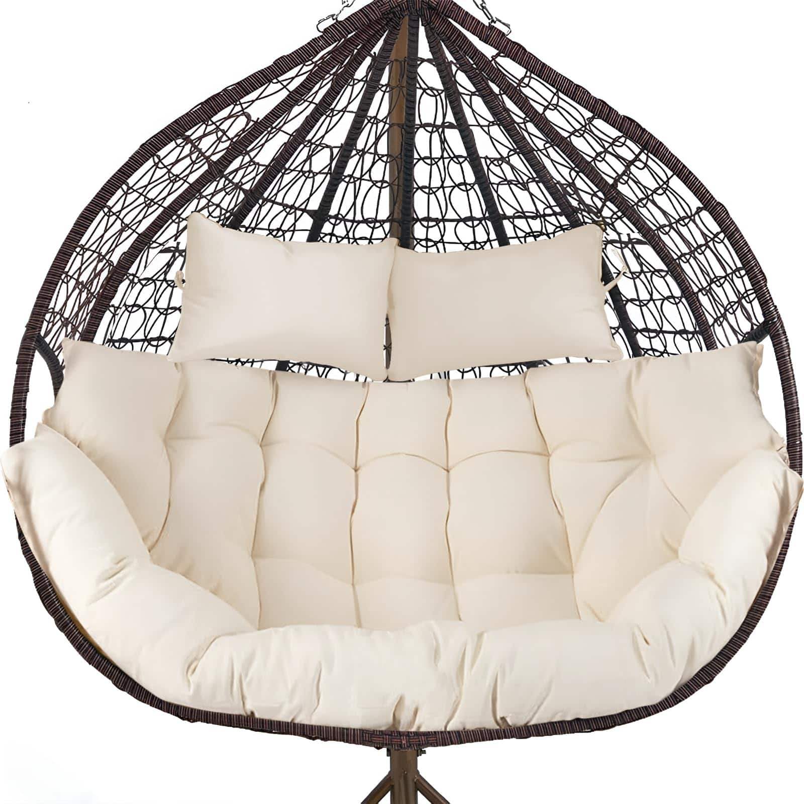 Fabibe - Outdoor Double Egg Chair Cushions, Waterproof Wicker Egg Chair Replacement Cushion, Thickened Hanging Chair - Cream Patio Furniture Cushions