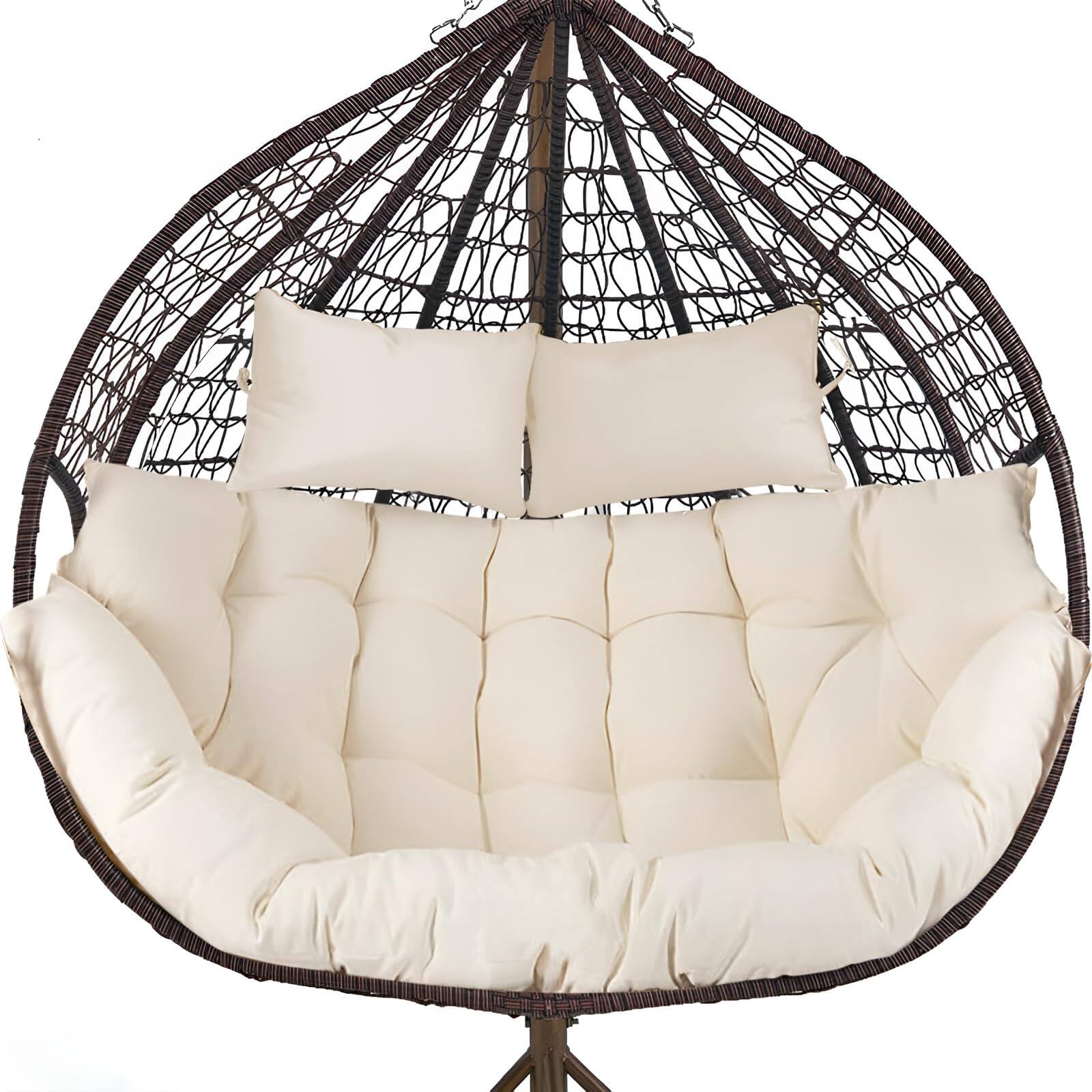 Front. Fabibe - Outdoor Double Egg Chair Cushions, Waterproof Wicker Egg Chair Replacement Cushion, Thickened Hanging Chair... - Cream Patio Furniture Cushions.