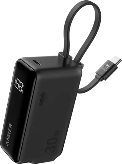 Anker Power Bank (30W, Fusion, Built In USB C Cable) Black