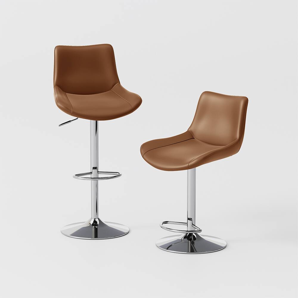 Alt View 8. POVISON - Modern Minimalist Adjustable Height Swivel Faux Leather Bar Stools Set of 2, Brown Bar Chairs for Kitchen Island - Brown PU Leather.