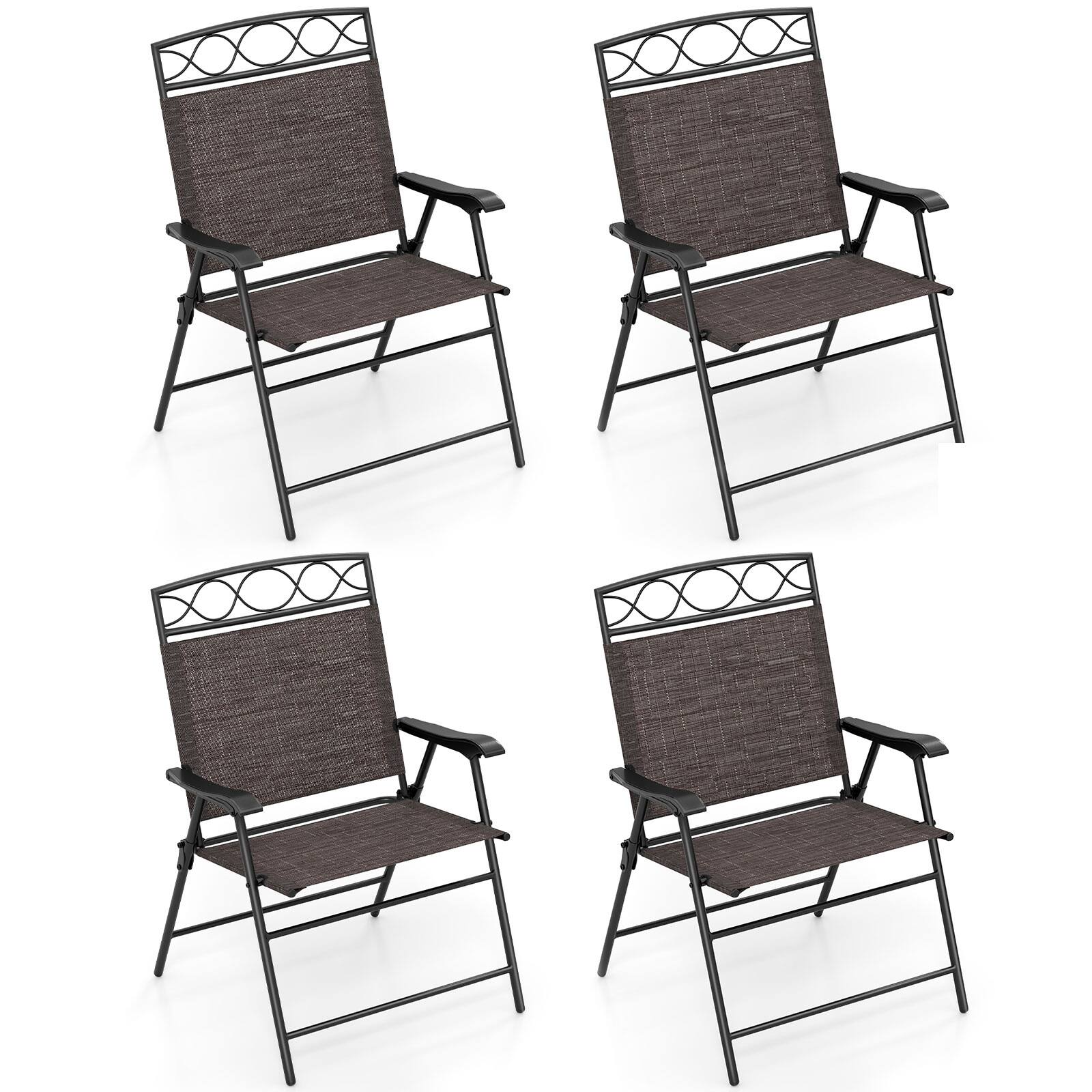 Alt View 9. Gymax - Gymax 4 Pack Patio Folding Chairs Outdoor Dining Chairs w/ Backrests & Armrests - Brown.