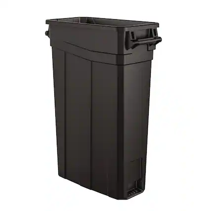 Front. Suncast - 23 Gallon Resin Slim Trash Can, Plastic, Black.