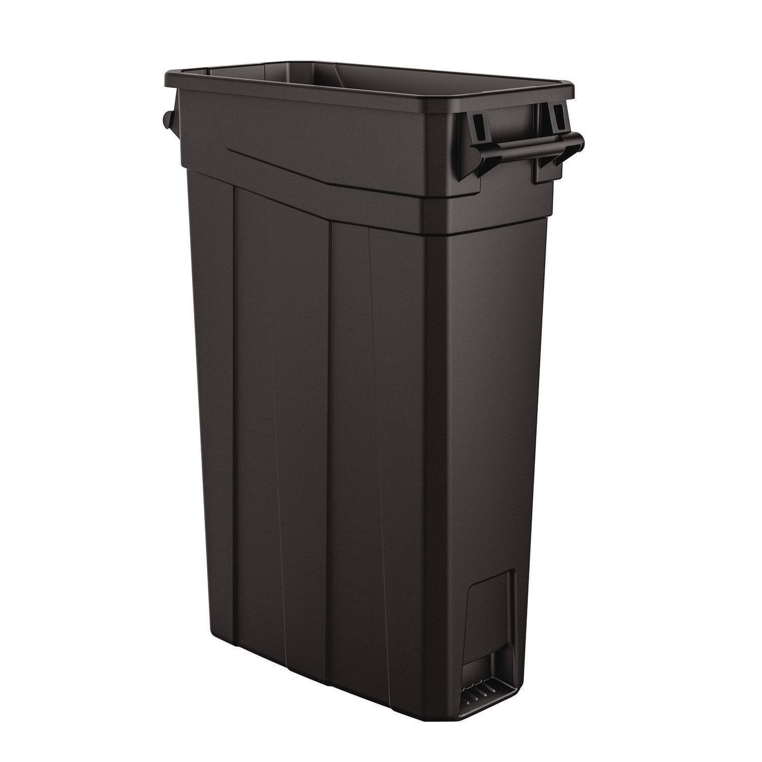 Front. Suncast - 23 Gallon Resin Slim Trash Can, Plastic, Black.