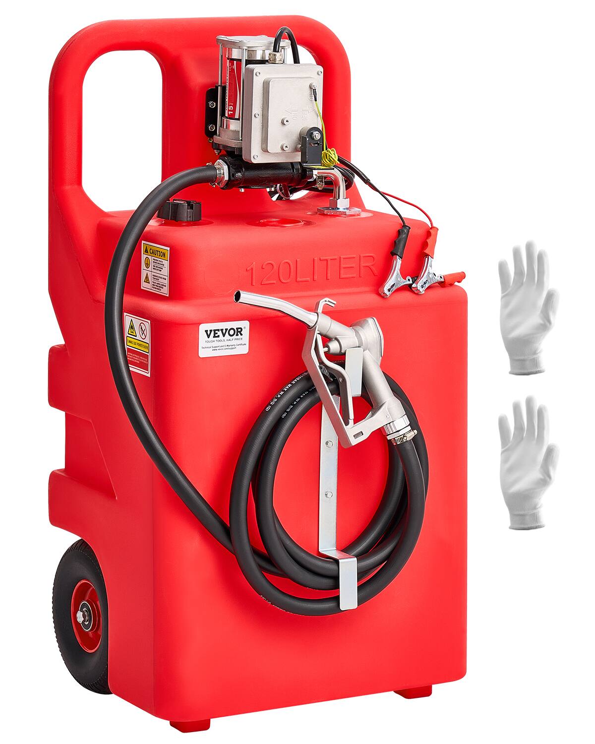 VEVOR - Fuel Caddy, 32 Gallon, Portable Fuel Tank with 12V DC 15 GPM Electric Fuel Transfer Pump, 13 ft Delivery Hose - Red