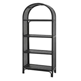 FurniFact - Arched Rattan Bookshelf with Slim Shelves and Natural Finish - Black
