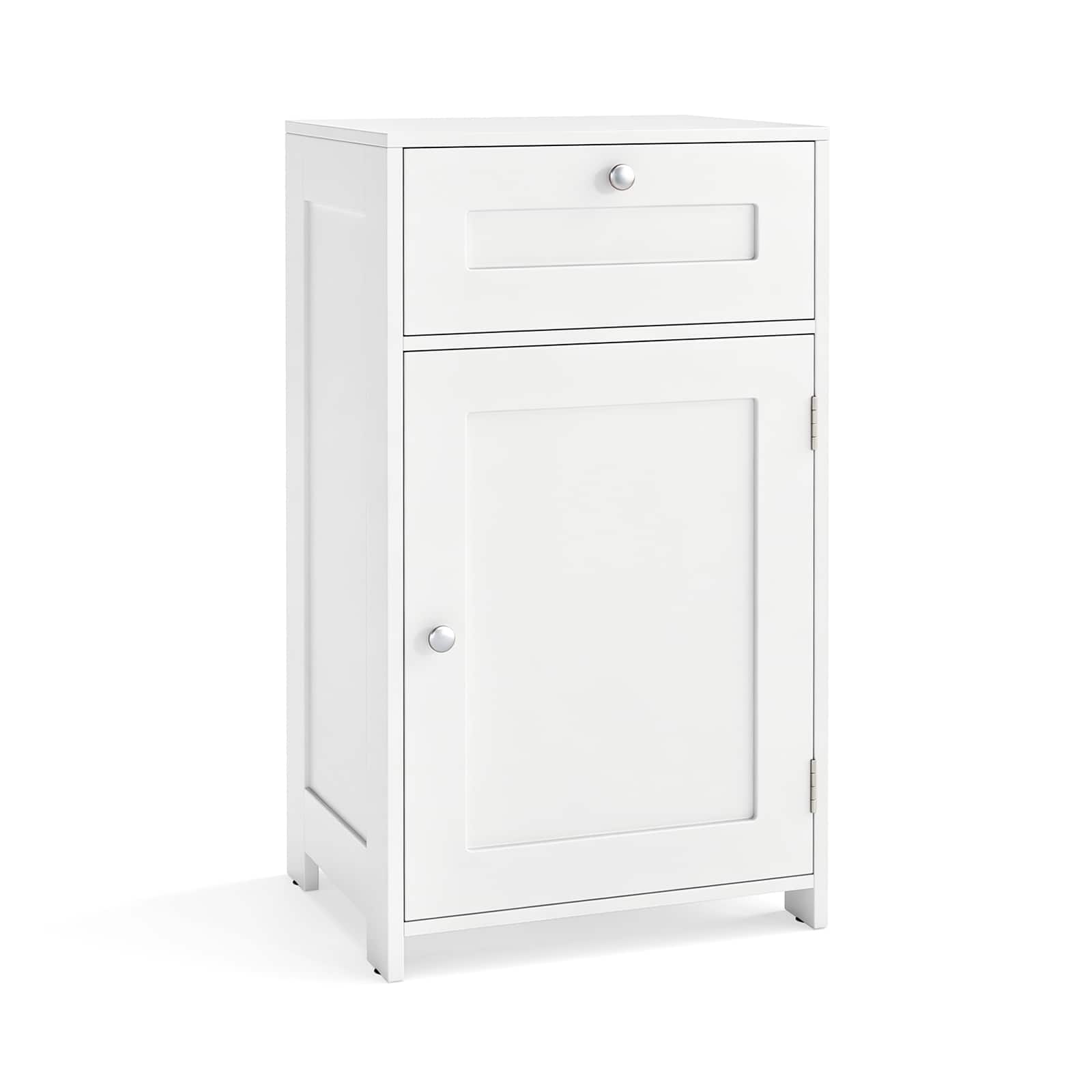 Costway - Floor Storage Cabinet Bathroom Organizer Cupboard Drawer Shelf Bath Towel - White