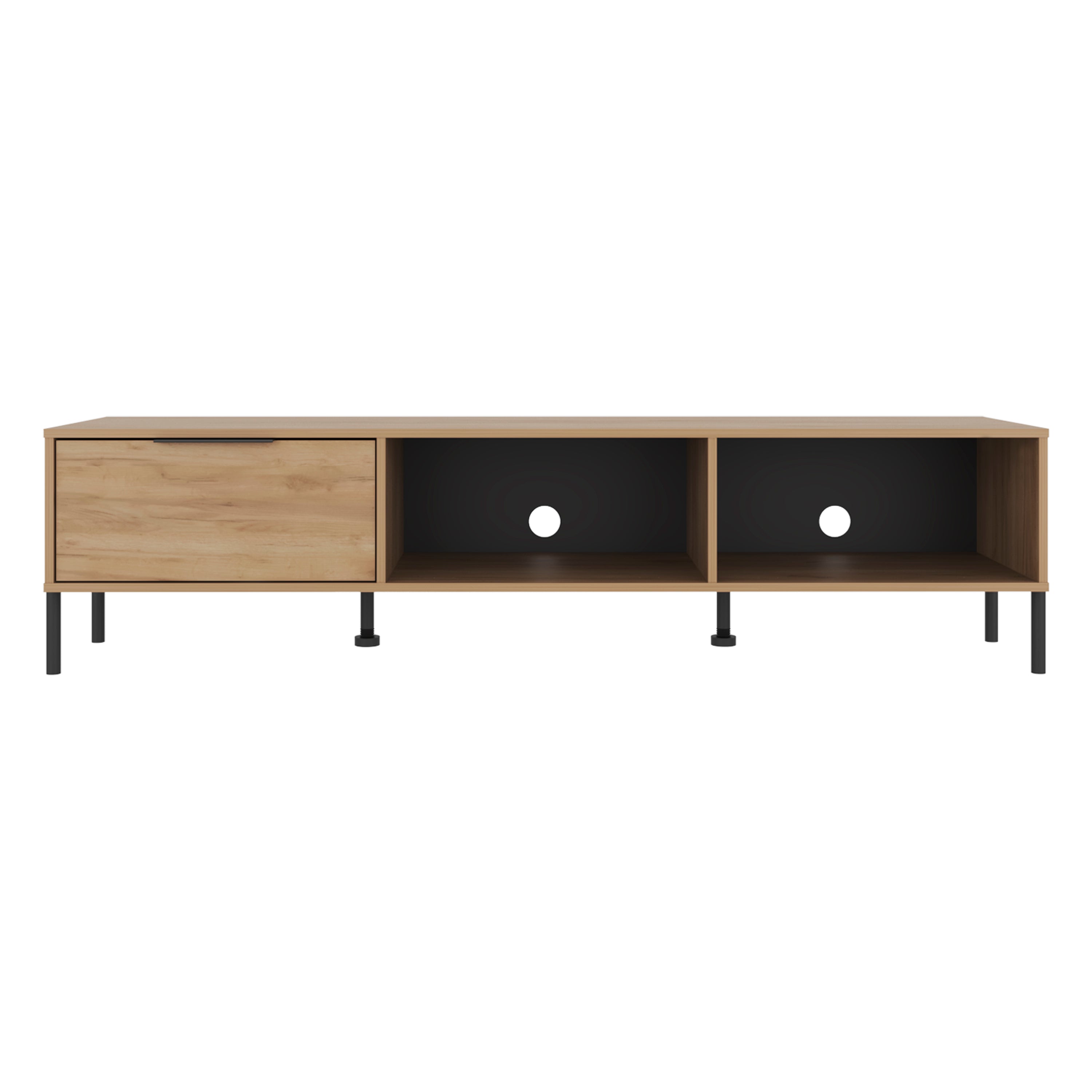 Left. TuHome - Minimalist Manufactured Wood TV Stand with Storage Cabinet and Open Display Shelves Cabinet, Fits Up 65" TVs - Natural Oak.