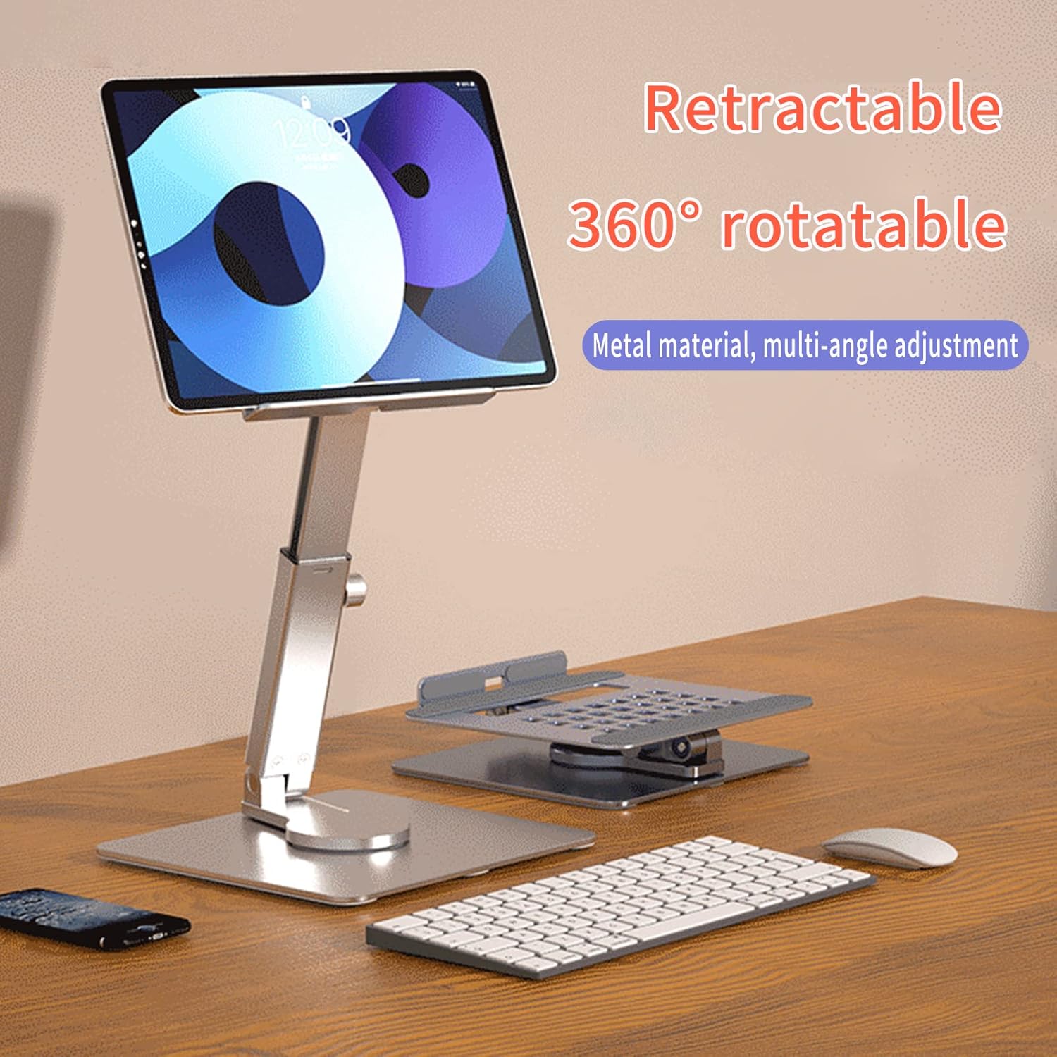 Retractable 360° rotatable  
Metal material, multi-angle adjustment