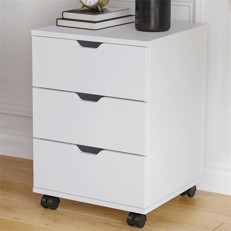 Alt View 5. HTUTWOO - 3-Drawer Vertical Filing Cabinet - Rolling Wood Mobile File Cabinet, Under Desk Design, With Casters, Non-Assembled - White.