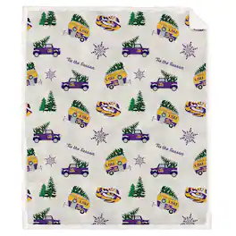 Pegasus - LSU Tigers Holiday Truck Repeat 50" x 60" Sherpa Flannel Fleece Blanket - Multicolor