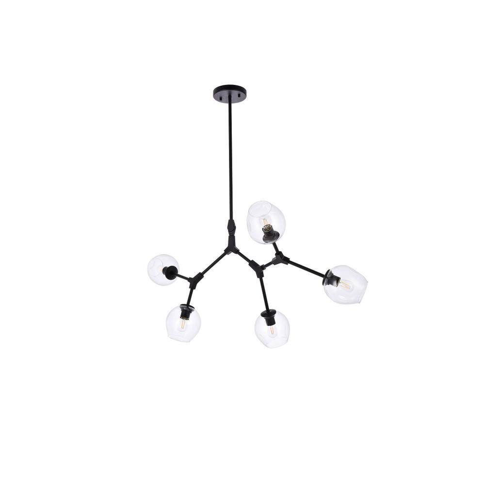Left. Elegant Lighting - Cavoli 5 lights black chandelier - Black And Clear.