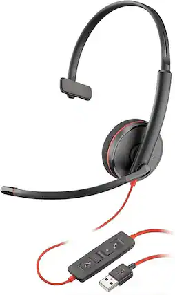 Front. Plantronics - C3210 209744-201 Poly Blackwire Wired Headset - Black/Red - On-ear - USB-A - Mono - Black/Red.