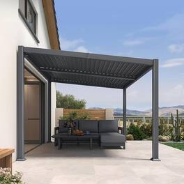 PURPLE LEAF - Louvered Pergola Slanted Roof Outdoor Gray Aluminum Hardtop Gazebo With Adjustable Rainproof roof for Patio Garden Yard - 10'×12'
