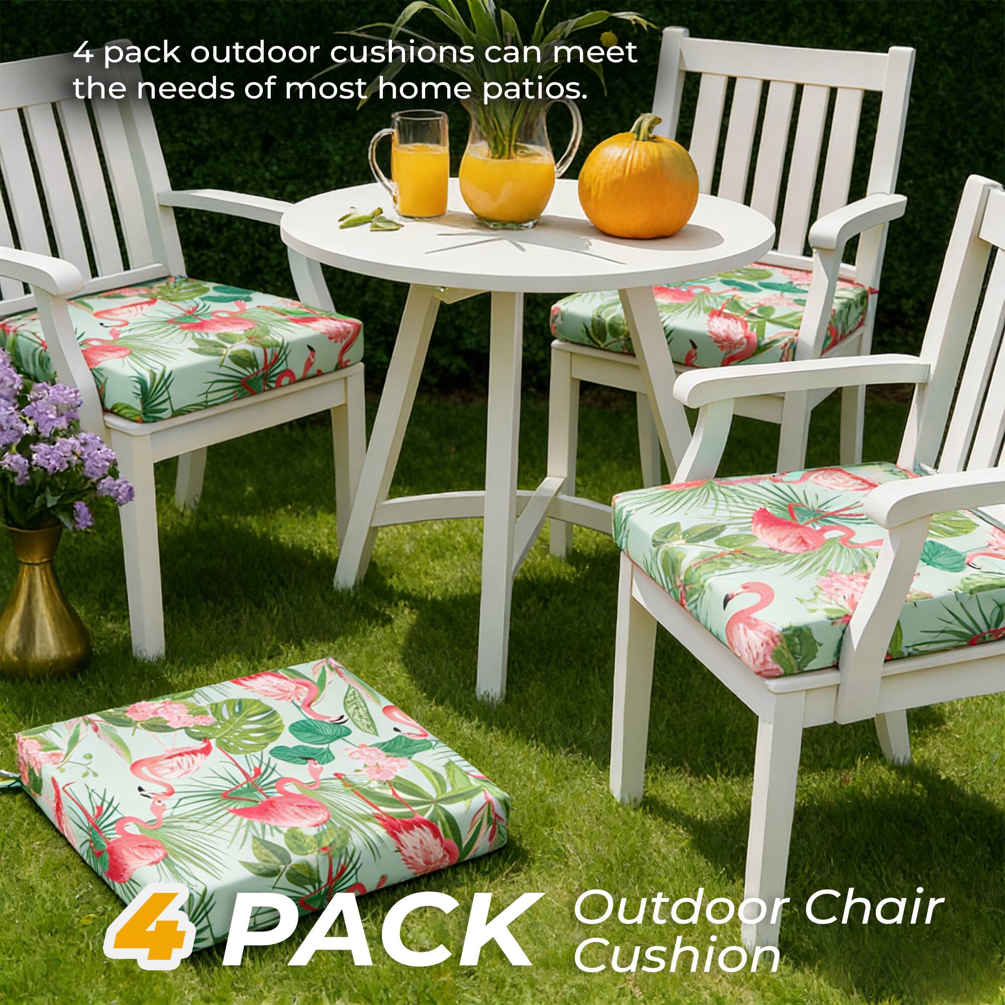 4 pack outdoor cushions can meet the needs of most home patios.  
Outdoor Chair 4 PACK Cushion
