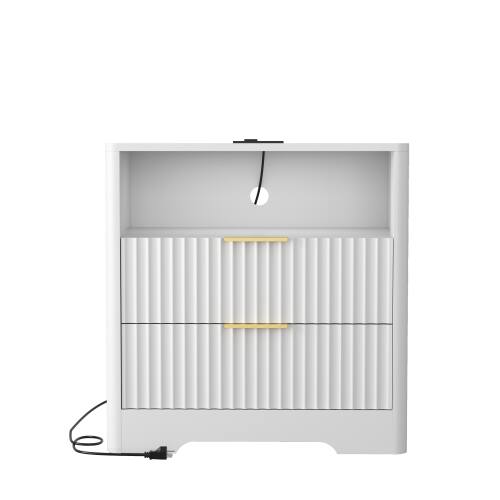 Alt View 5. LUCKY ONE - Smart Nightstand with Charging Station Voice Night Light Storage Cabinet - White.