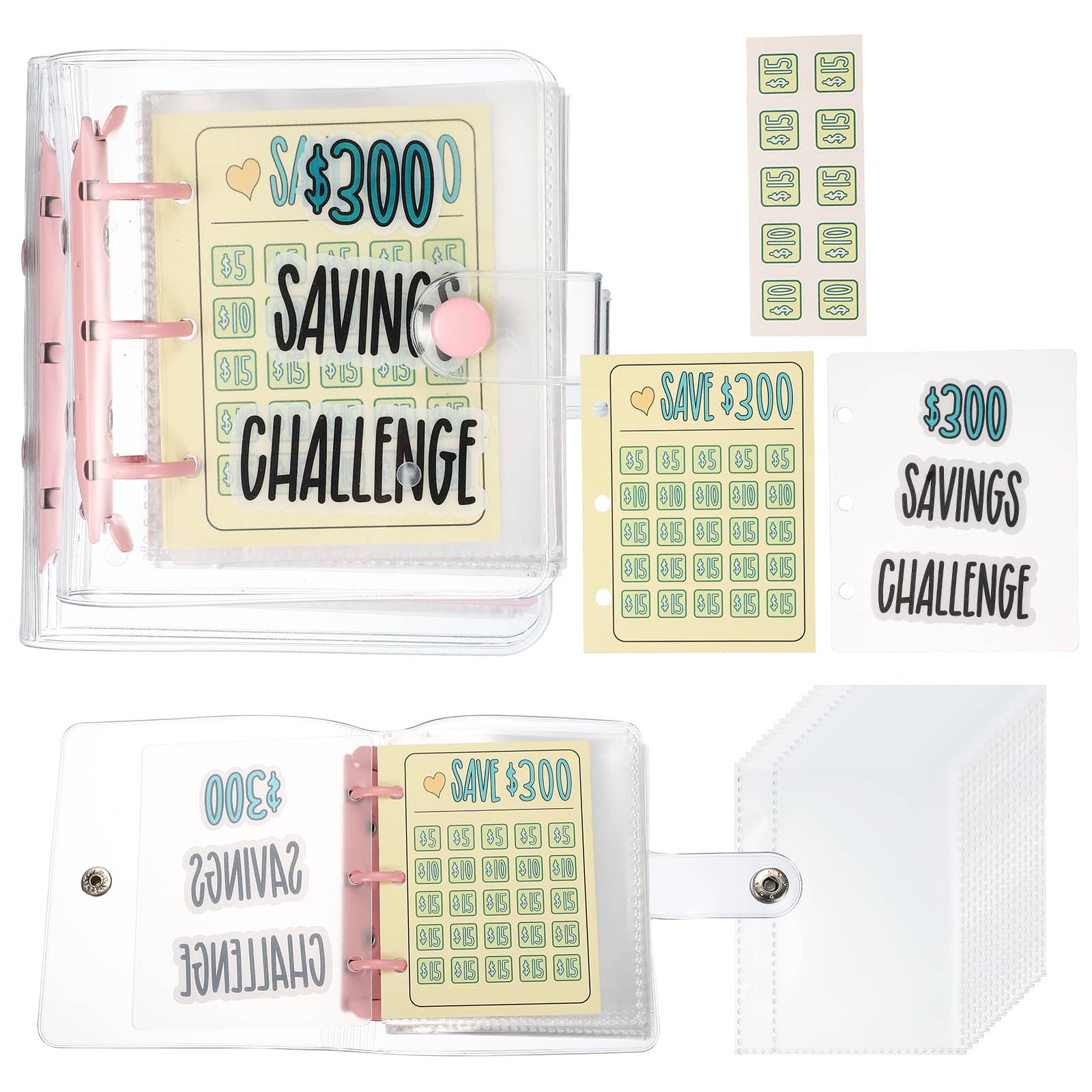 Unique Bargains - 300 USD Savings Challenge Book, Money Saving Binder with 25 Reusable Envelopes for Budgeting & Financial Planning - Pink