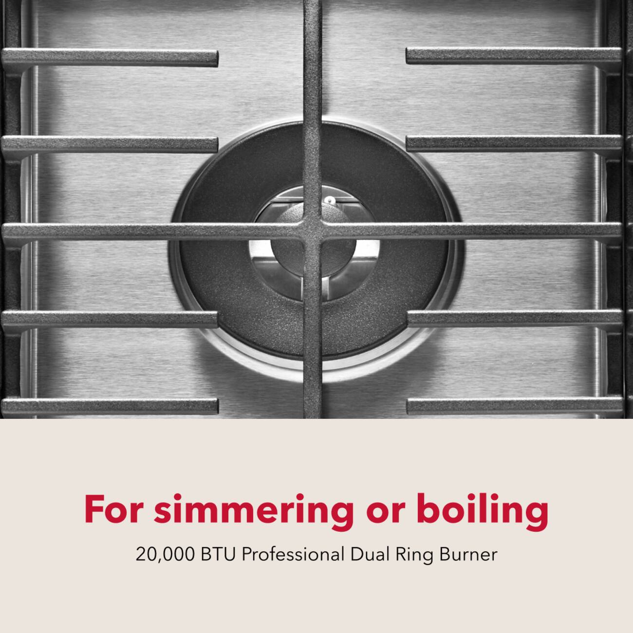 For simmering or boiling  
20,000 BTU Professional Dual Ring Burner
