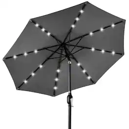 Best Choice Products - 10ft Solar LED Lighted Patio Umbrella w/ Tilt Adjustment, UV-Resistant Fabric - Gray