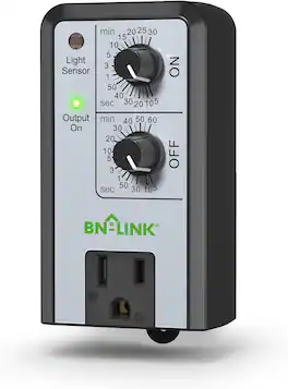 BN-LINK - Short Period Repeat Cycle Timer with Photocell Sensor, Interval Dusk-to-Dawn, Day/Night/24-Hour Operation - Black
