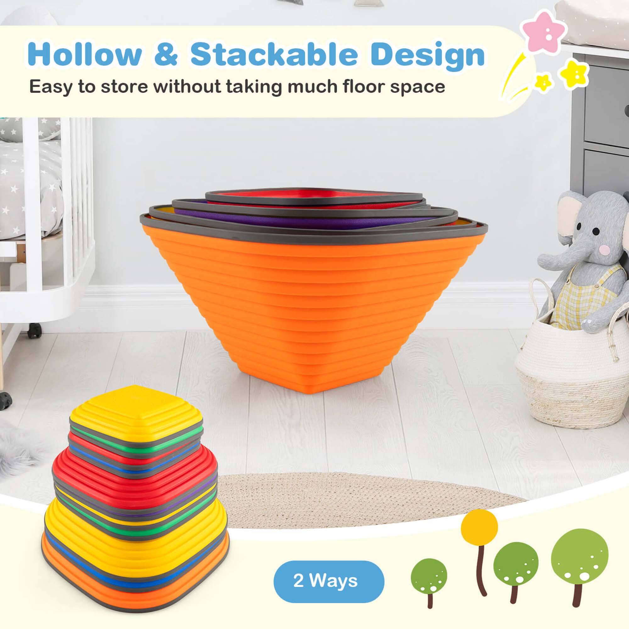 Hollow & Stackable Design  
Easy to store without taking much floor space  

2 Ways
