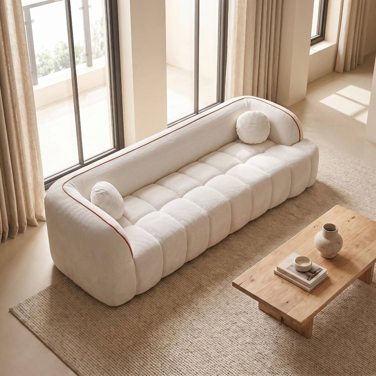 Alt View 2. Ropilly - Ropilly 3 Seater Corduroy Sofa No Assembly Couch Deep Seat Living Room Sofa White - White.