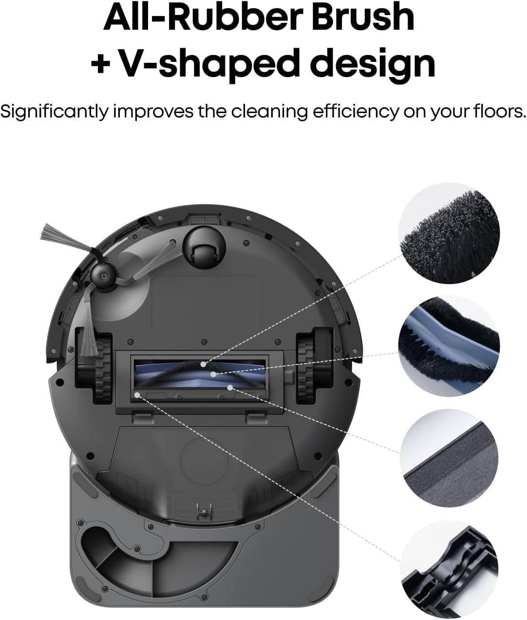 All-Rubber Brush + V-shaped design

Significantly improves the cleaning efficiency on your floors.