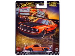 1969 Ford Mustang Boss 302 Stripes and Hood "Boulevard" Series Diecast Model Car by Hot Wheels - Orange with Black