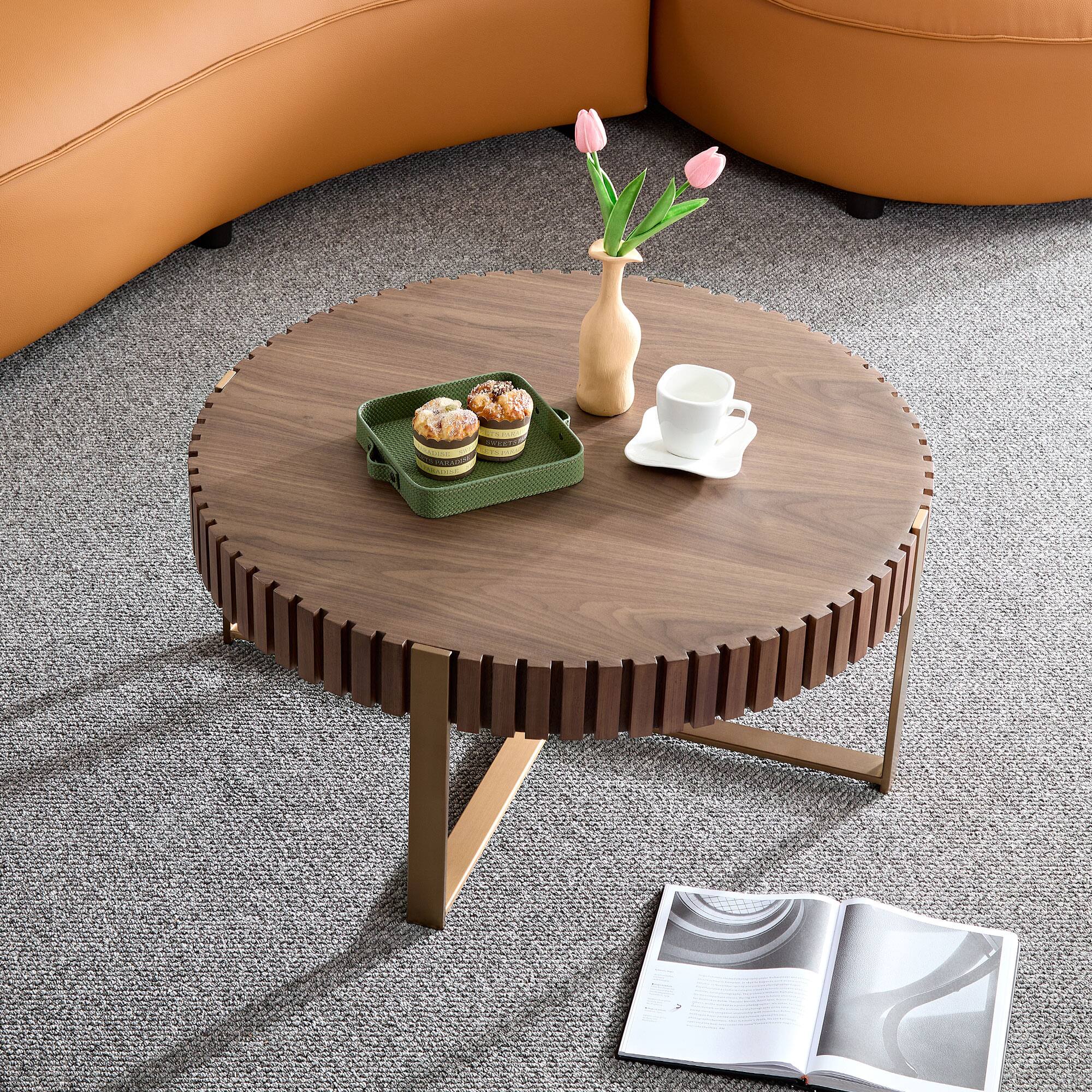 Back. APRILSOUL - Round Wood Coffee Table Living Room Small Space Apartment Modern Handcraft Drum Table Circle Wooden ASH - Brown.