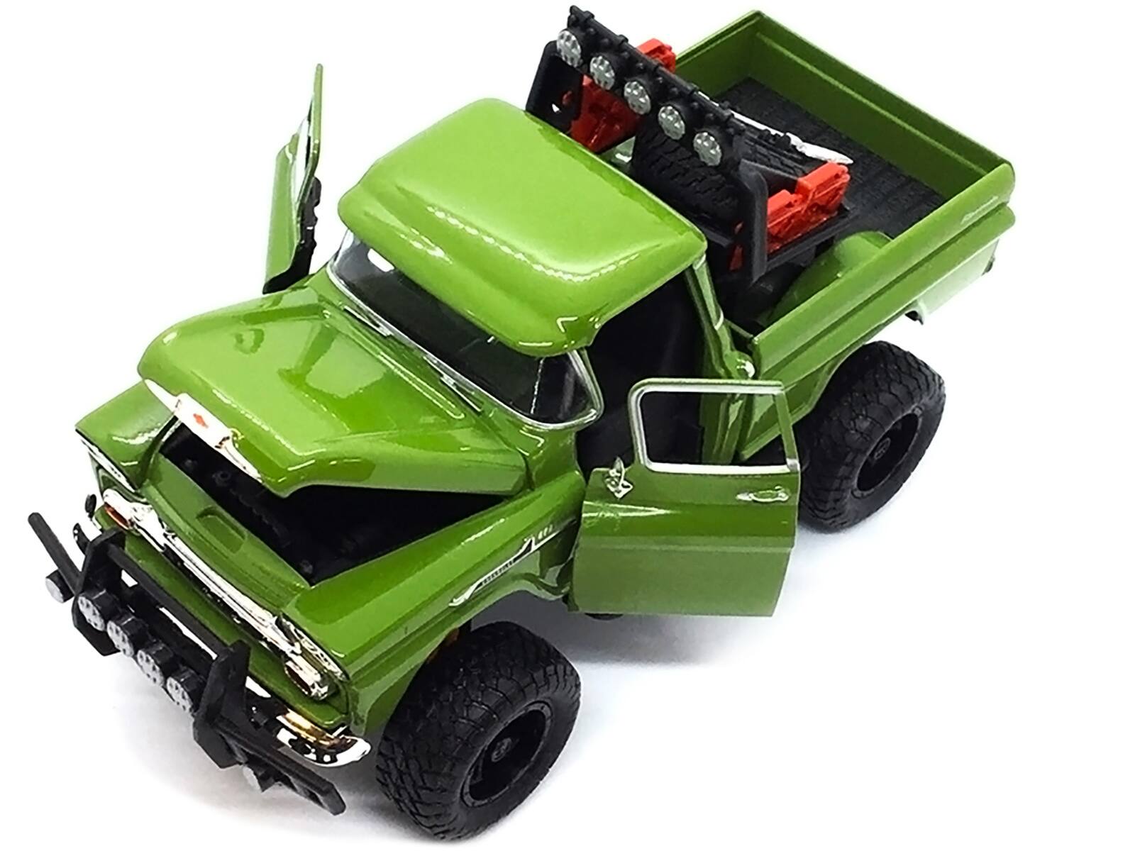 Alt View 1. Motormax - 1958 Chevrolet Apache Fleetside Pickup Truck Off Road Green 1/24 Diecast Model by Motormax.