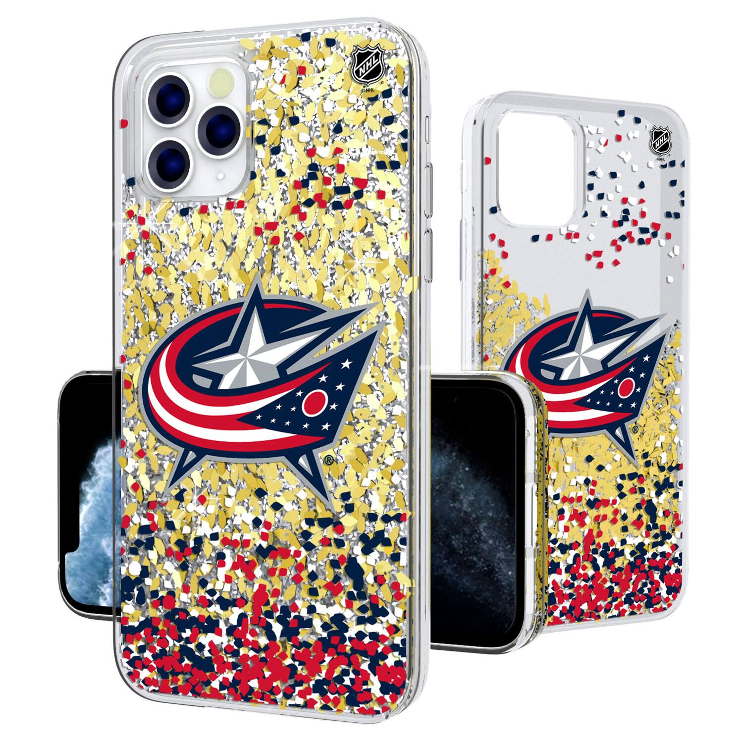 Alt View 1. Keyscaper - Columbus Blue Jackets iPhone Confetti Glitter Case - 13 Pro - Multicolor.